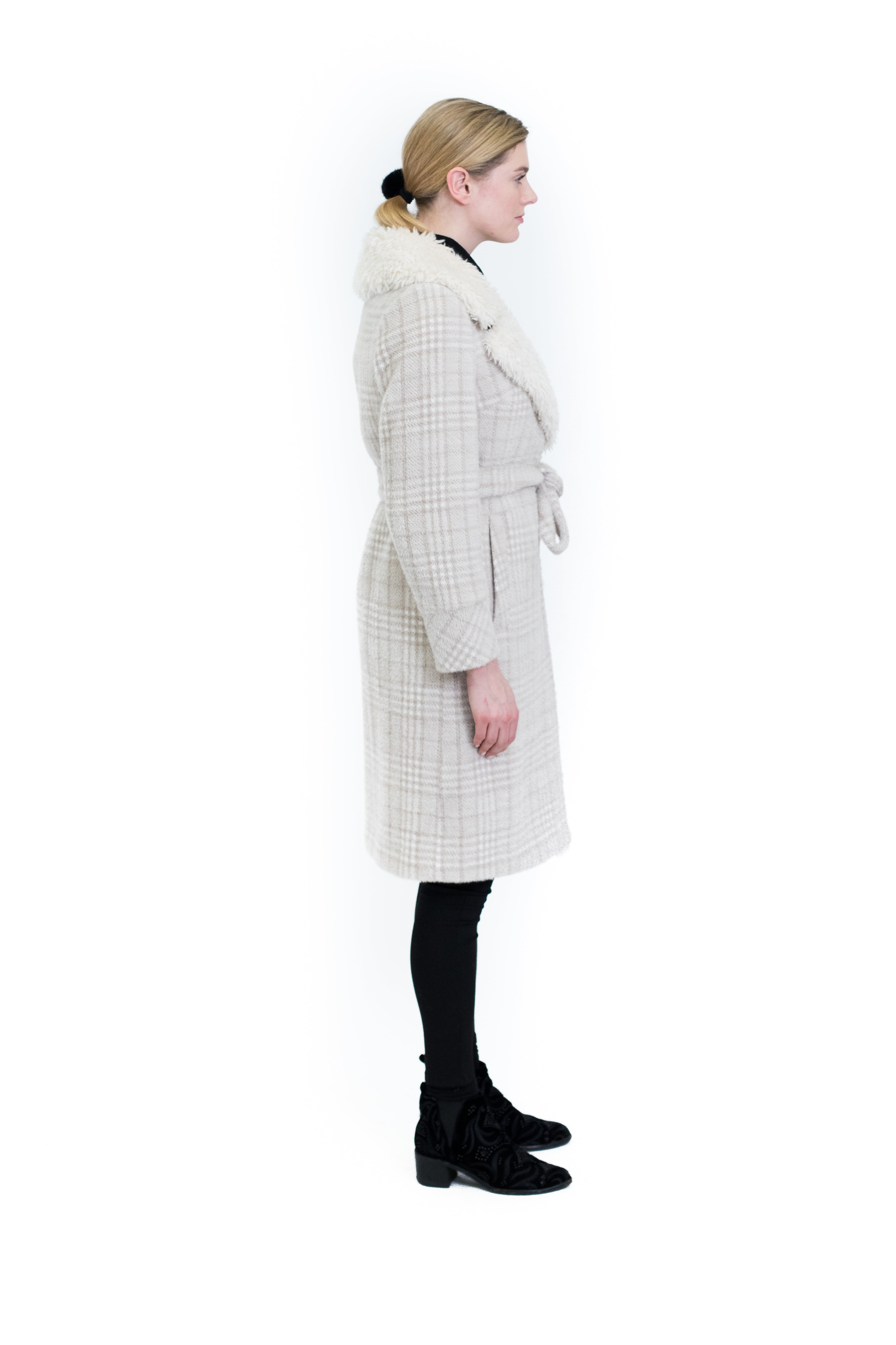 Plaid Coat with Sheep Fur Collar