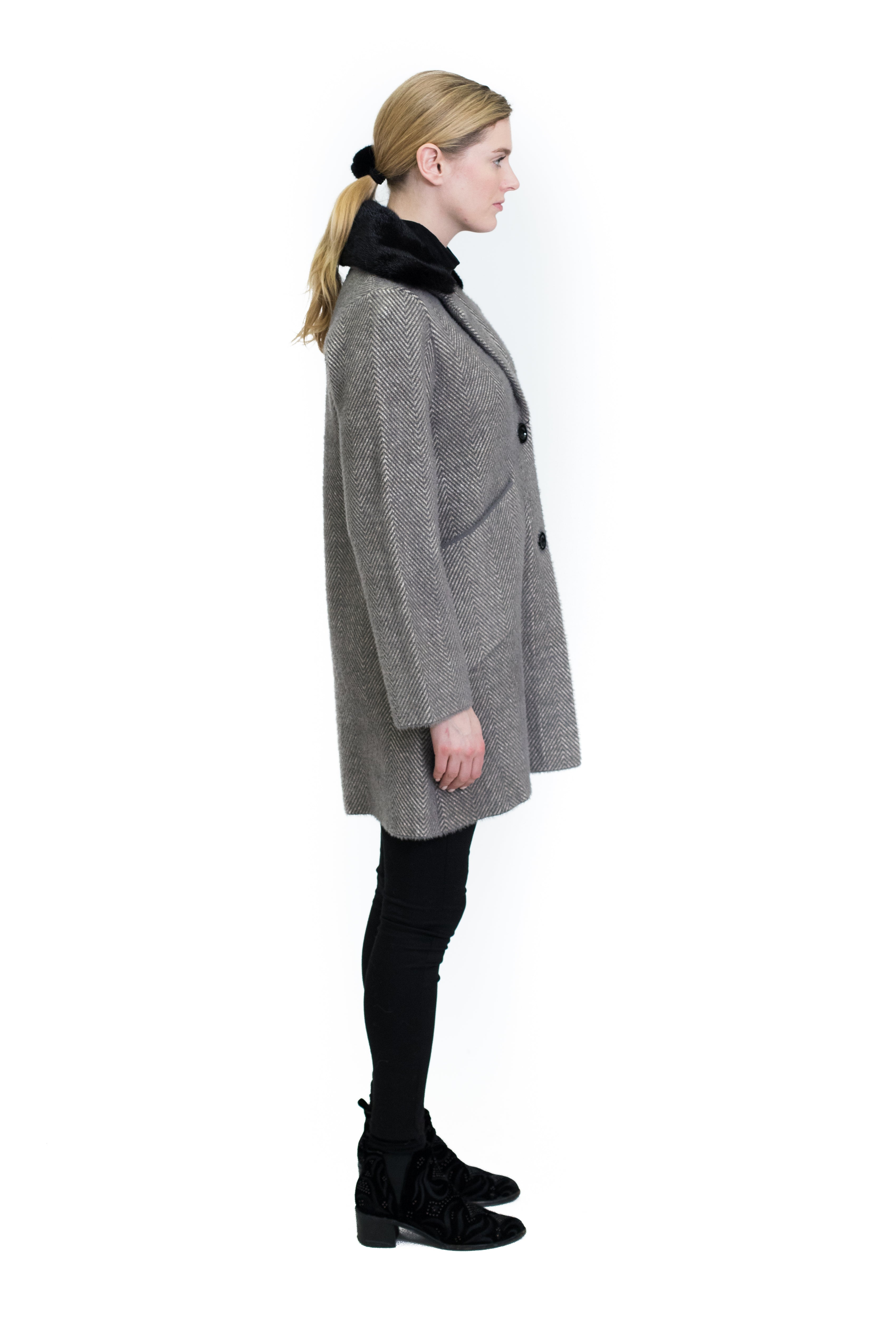 Coat with Detachable Mink Collar