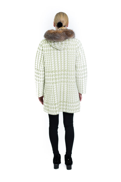Houndstooth Coat with Silver Fox Trim Hood