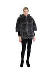 Rex Rabbit Cape Coat with Hood and Side Zipper Detail