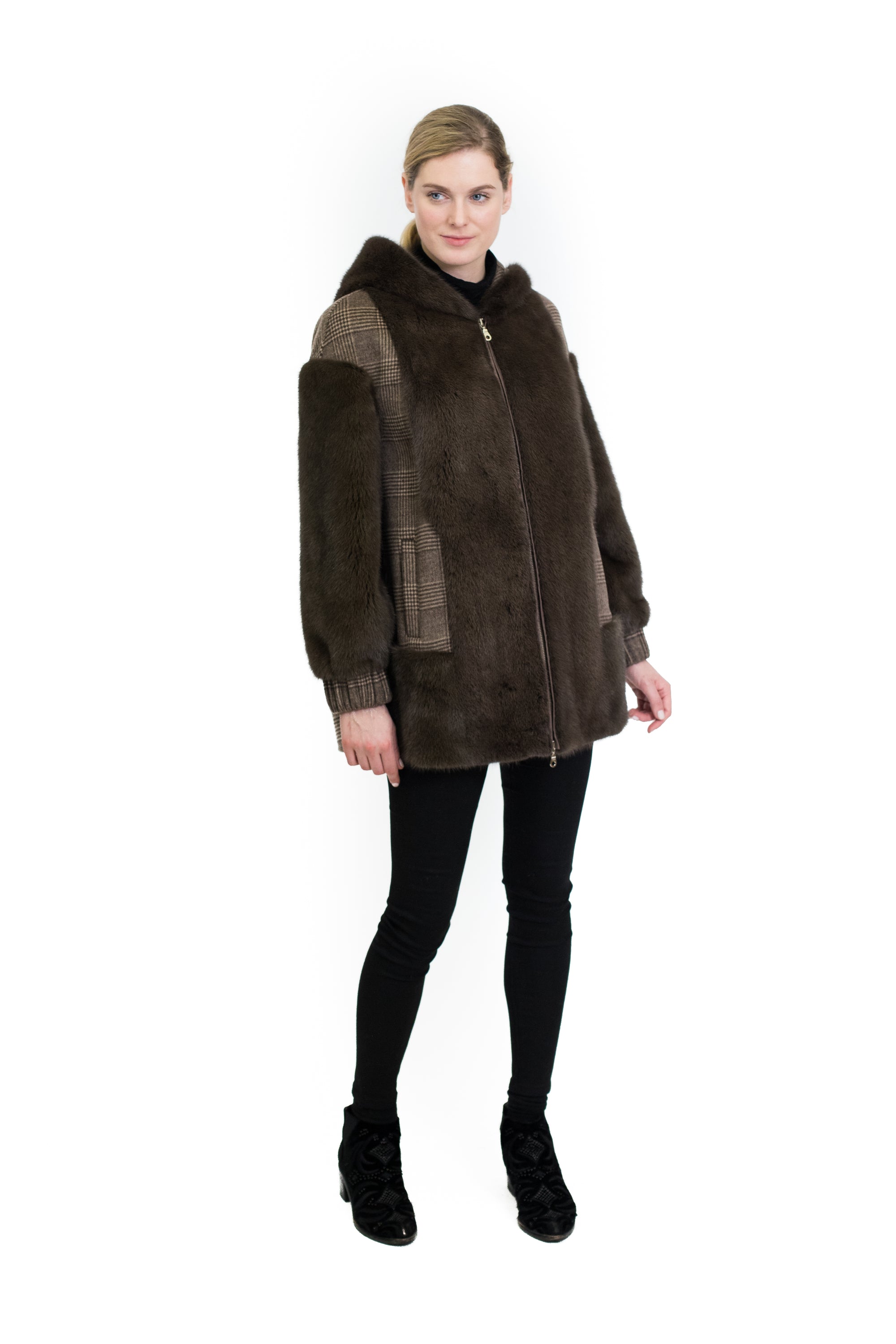 Wool Coat with Full Skin Mink Trim Belle Fare Shop