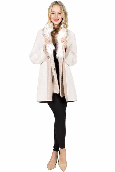 Wool Blend Coat with Fox Trim and Detachable Lining
