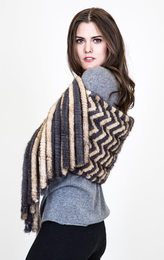 RUBY - Knitted Mink Wrap with Fringes