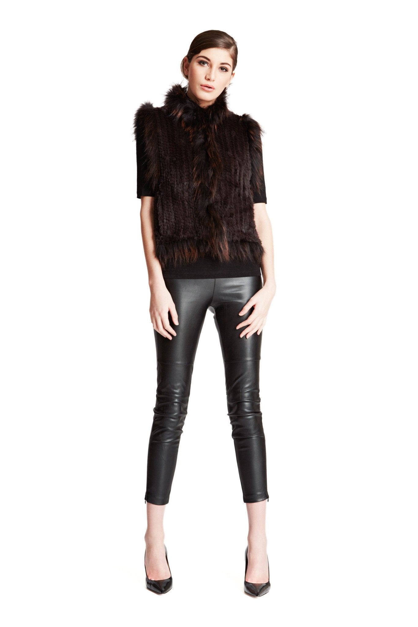 Rex Rabbit Vest with Raccoon Trim