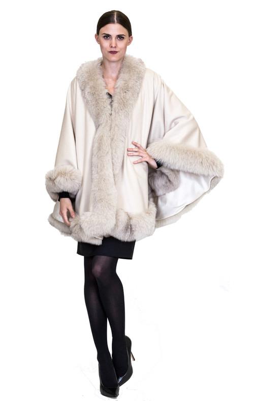 SHERIDAN- Cashmere Lined Cape with Fox Trim