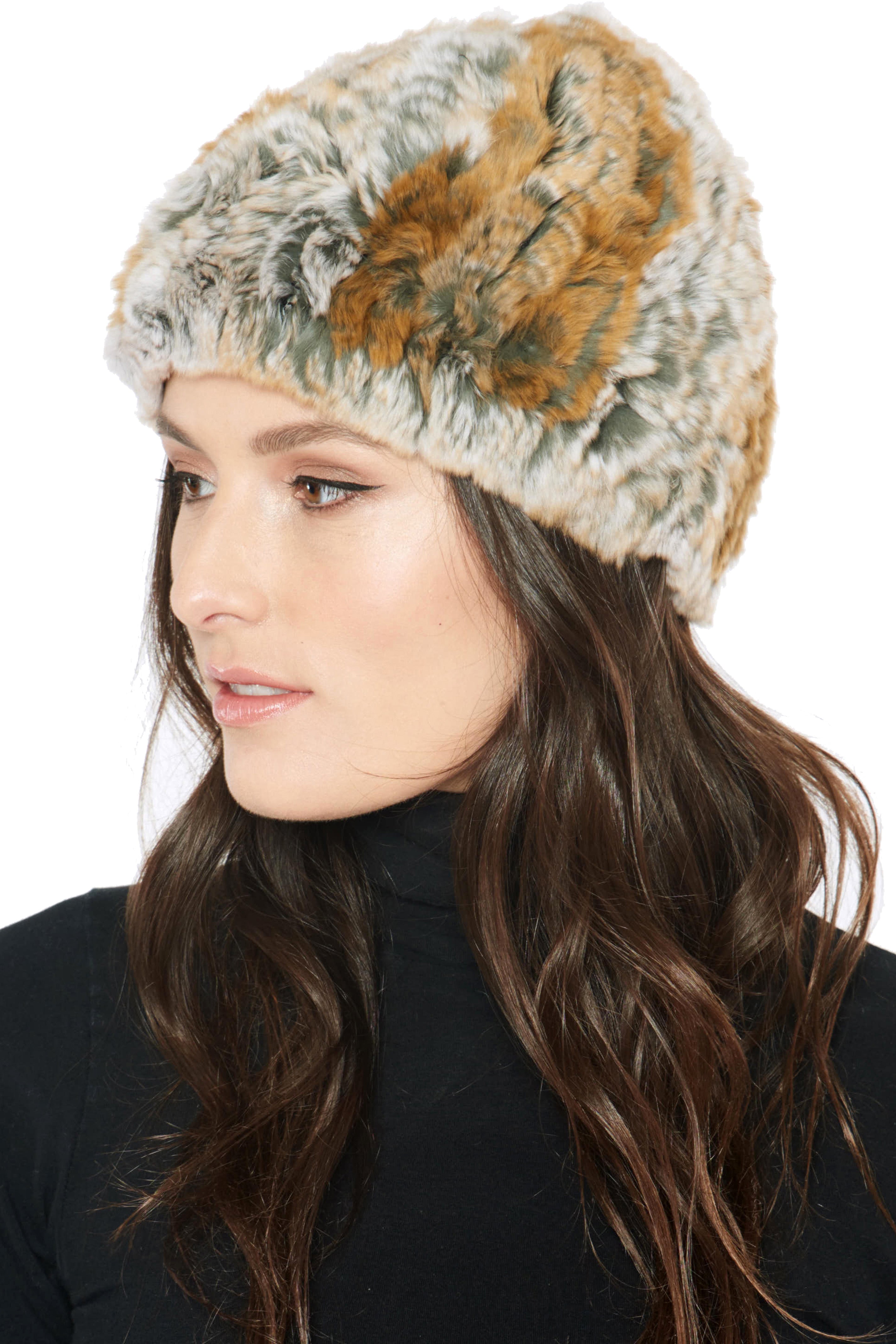 M98 Cute Fur Flower Winter Warm Rabbit Fur & Wool Hat Beanie Ski Cap – 6 Colors