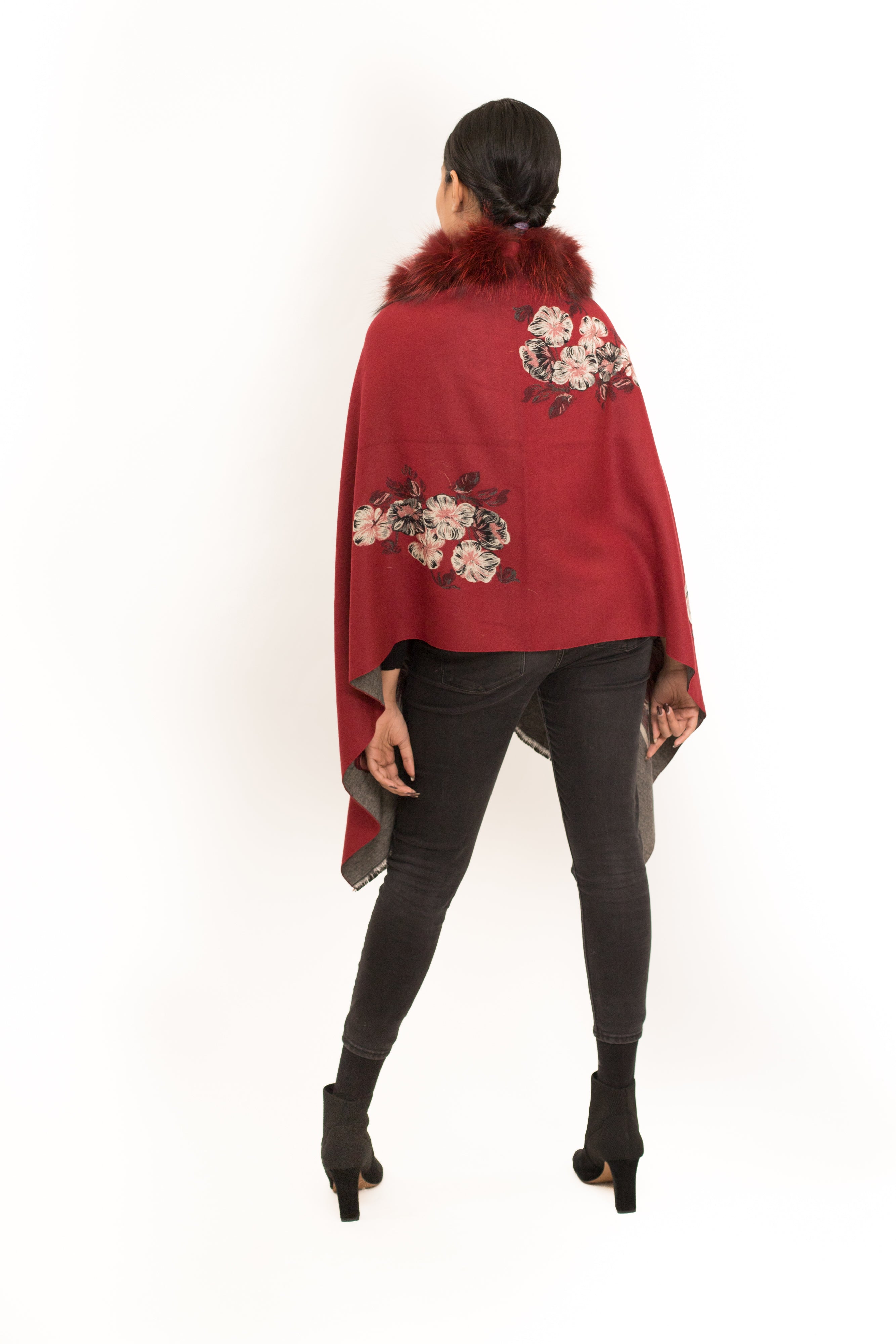 ADUR - Printed Cashmere Wrap with Fur Trim