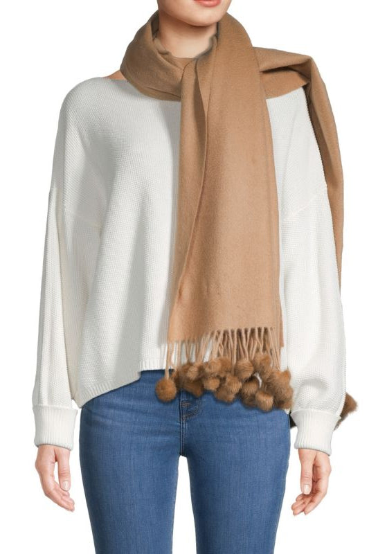 #Cashmere Wrap with Mink Pom Pom