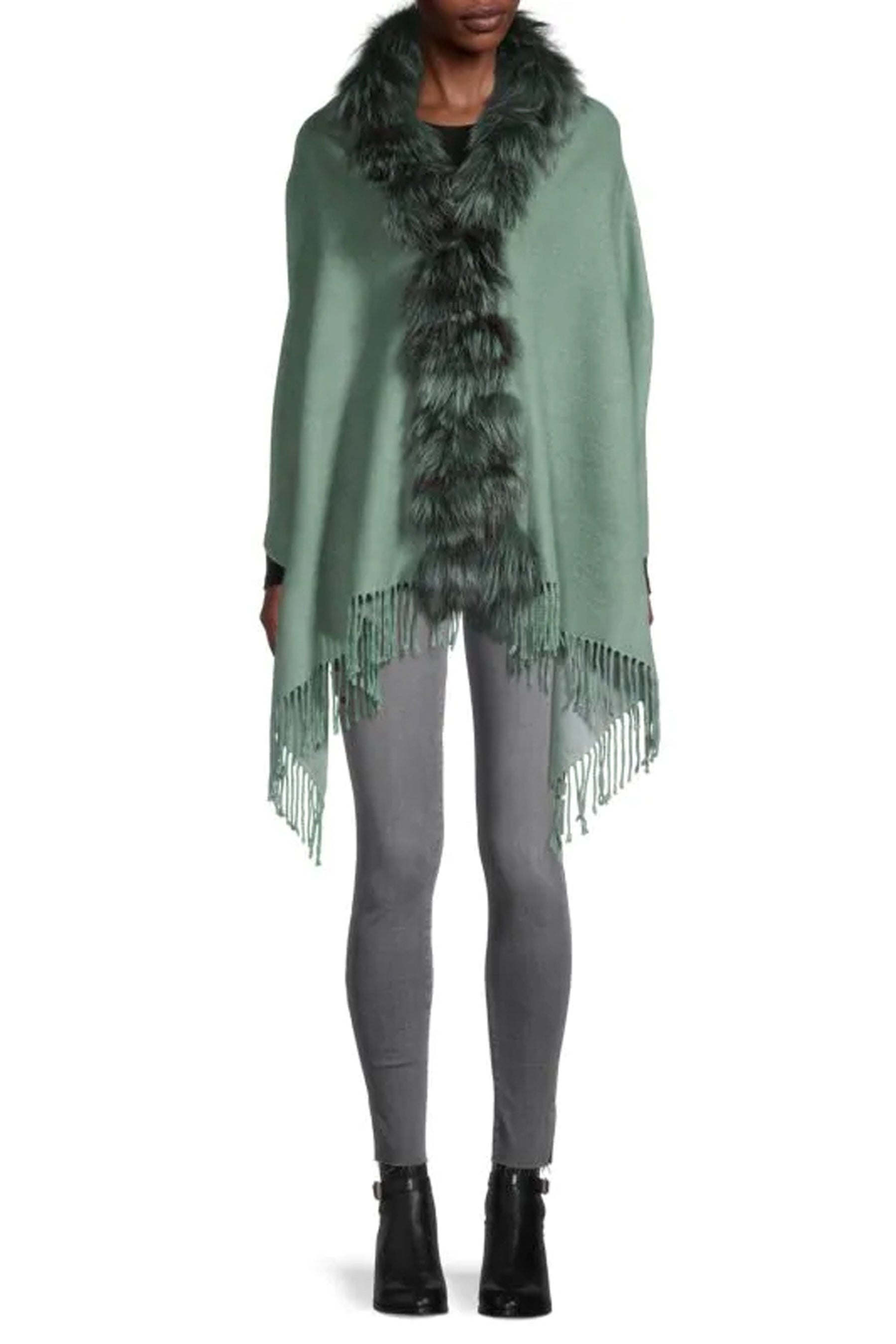 #Wool-BlendGLACE - Fox Fur-Trim & Wool-Blend Wrap