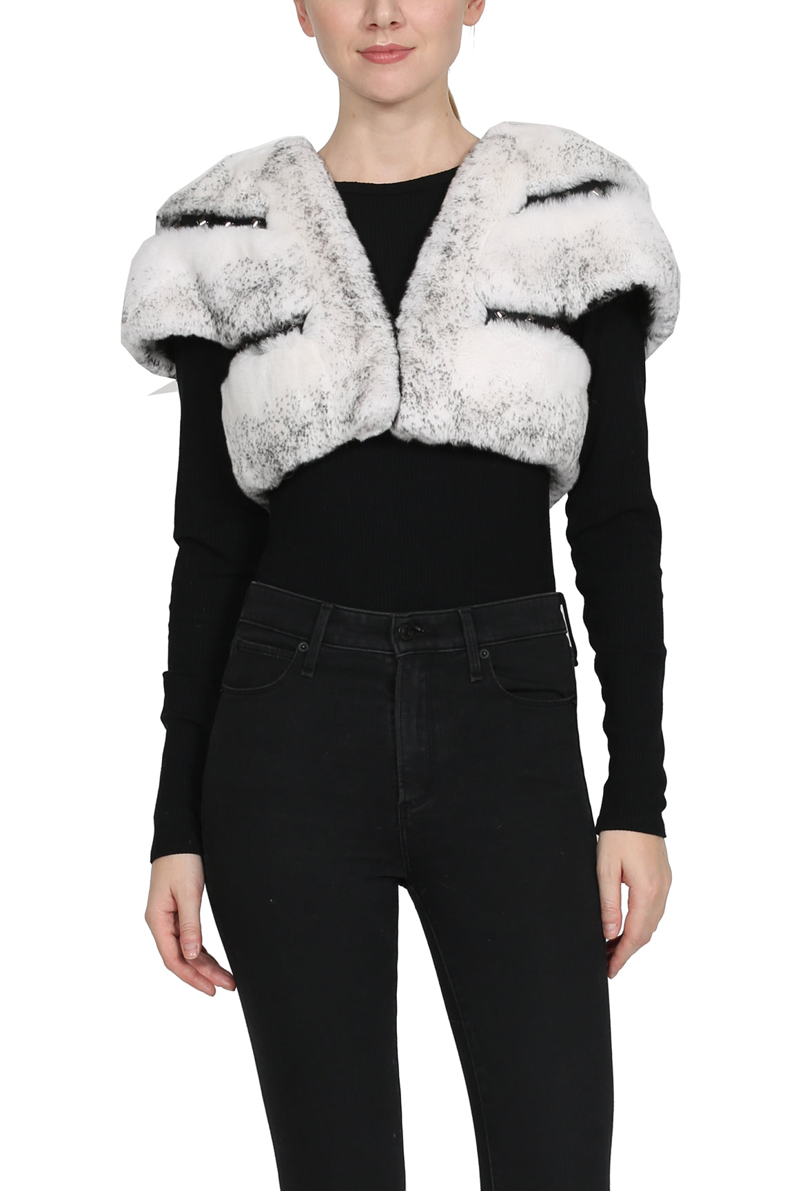 TORONTO - Leather Trim Rabbit Fur Bolero