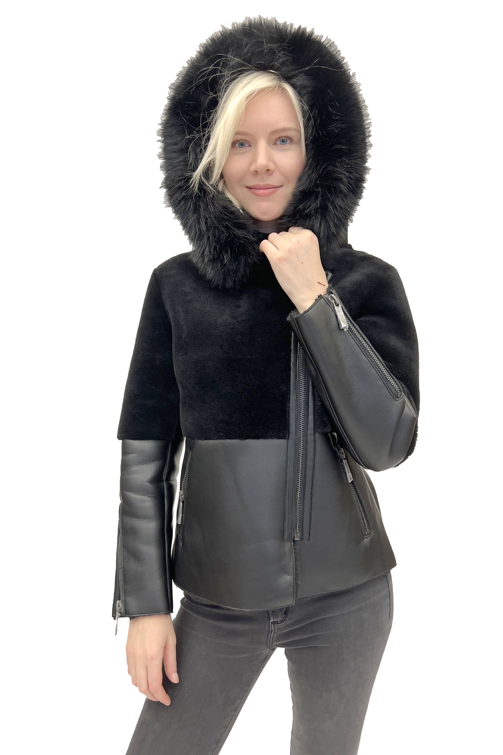 DUMONT - Vegan Leather Jacket with Fur Hood