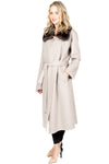 Long 100% Cashmere Wrap Coat with Sable Collar