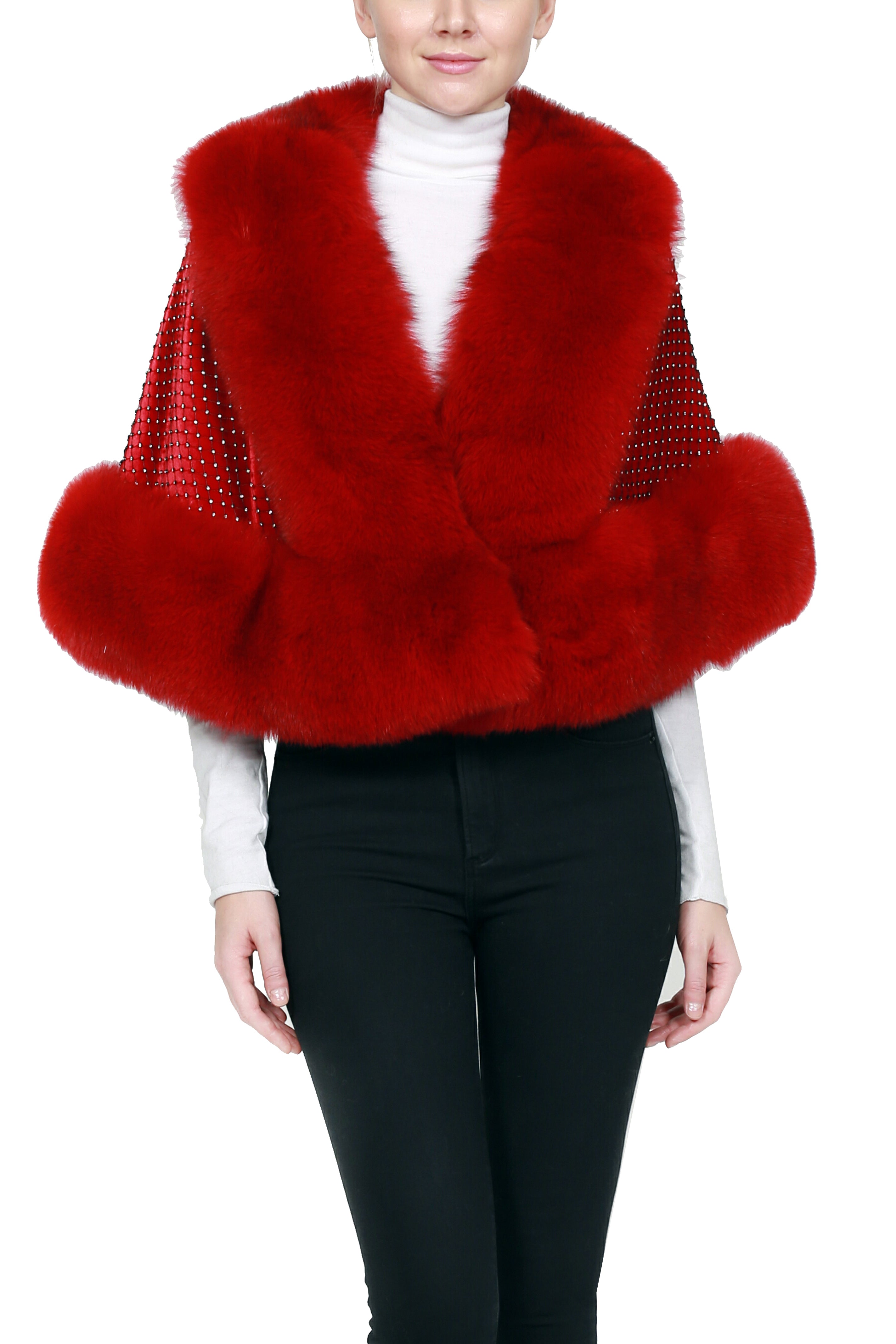 COURTENAY - Plush Fox Cape With Crystal Details