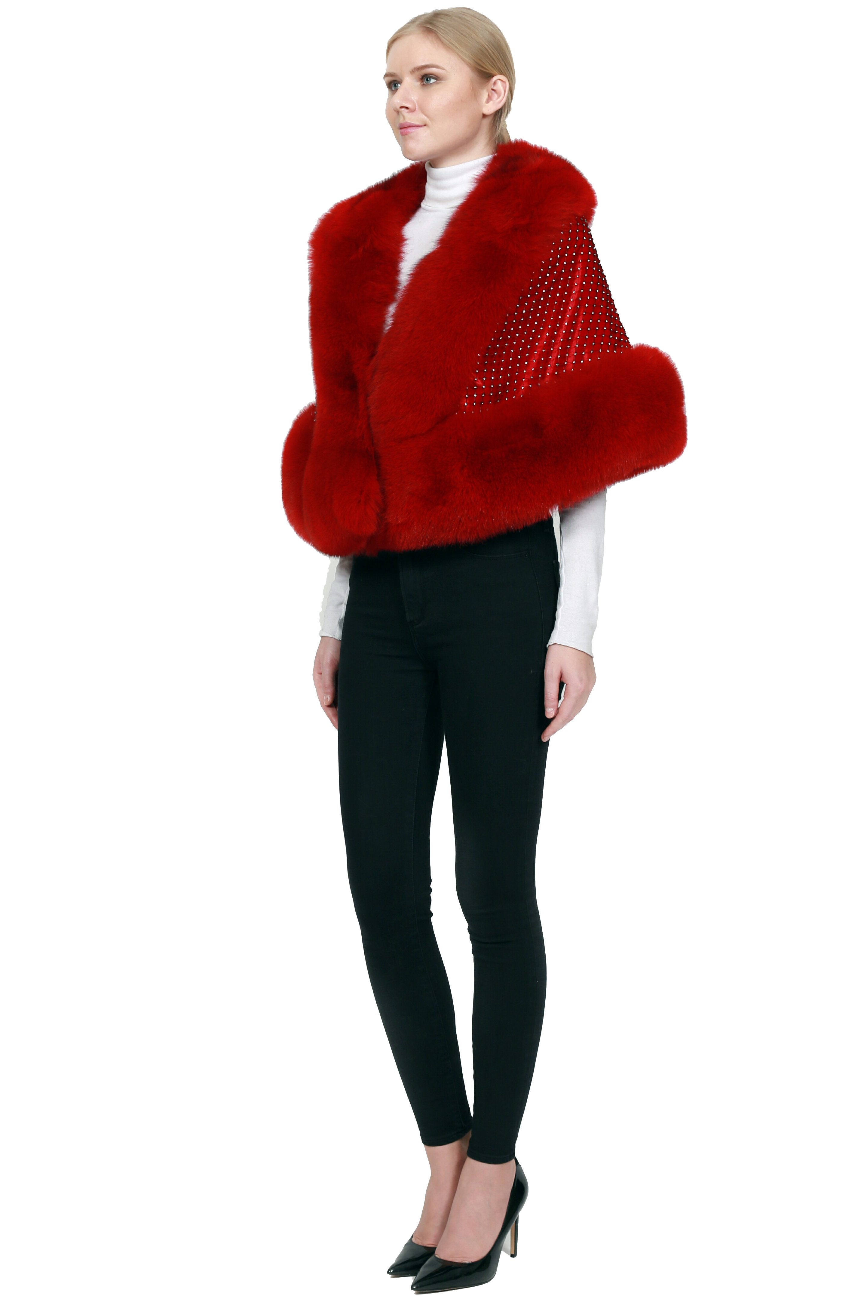 COURTENAY - Plush Fox Cape With Crystal Details