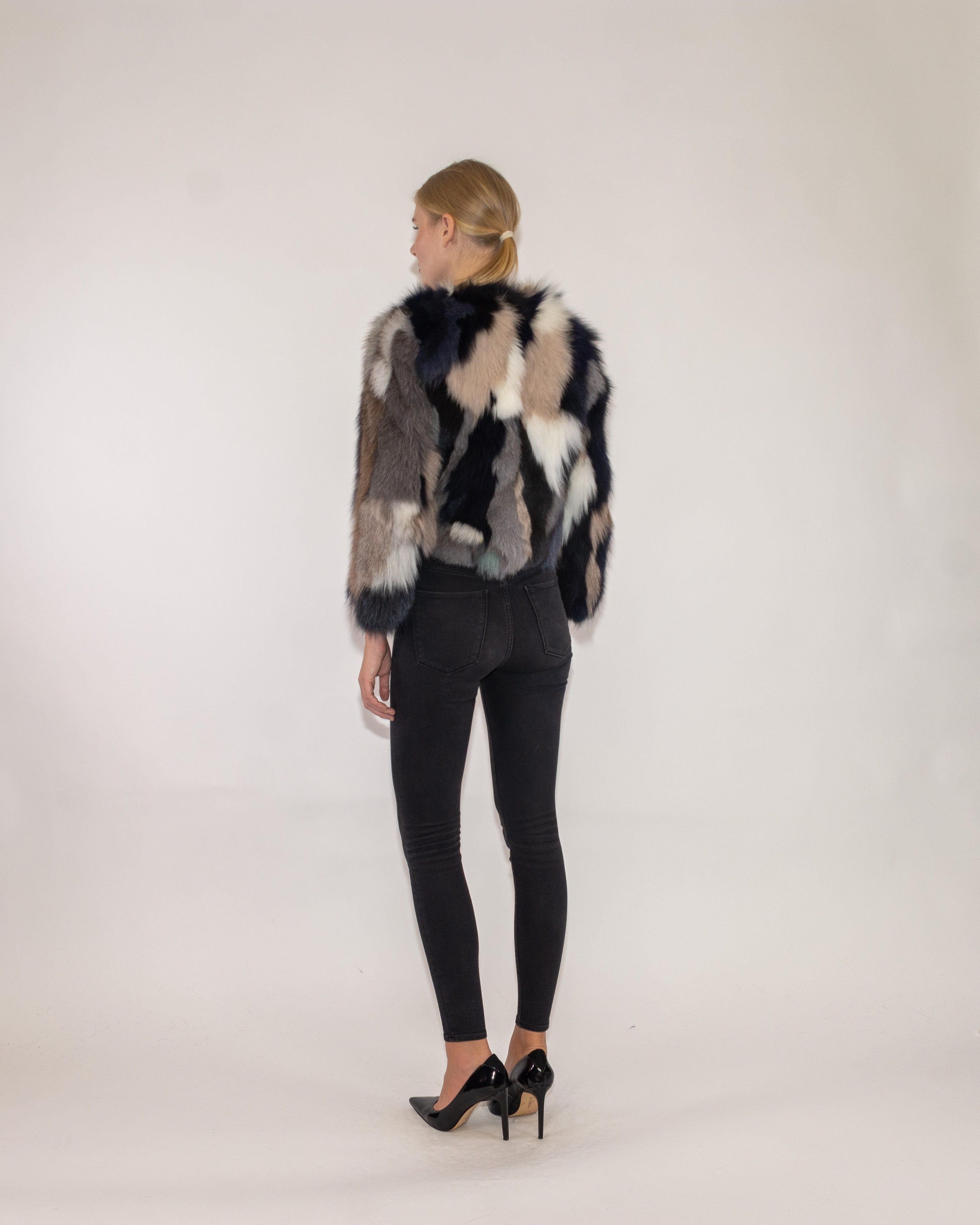 MIMI - Cropped Fur Coat with Color Blocks