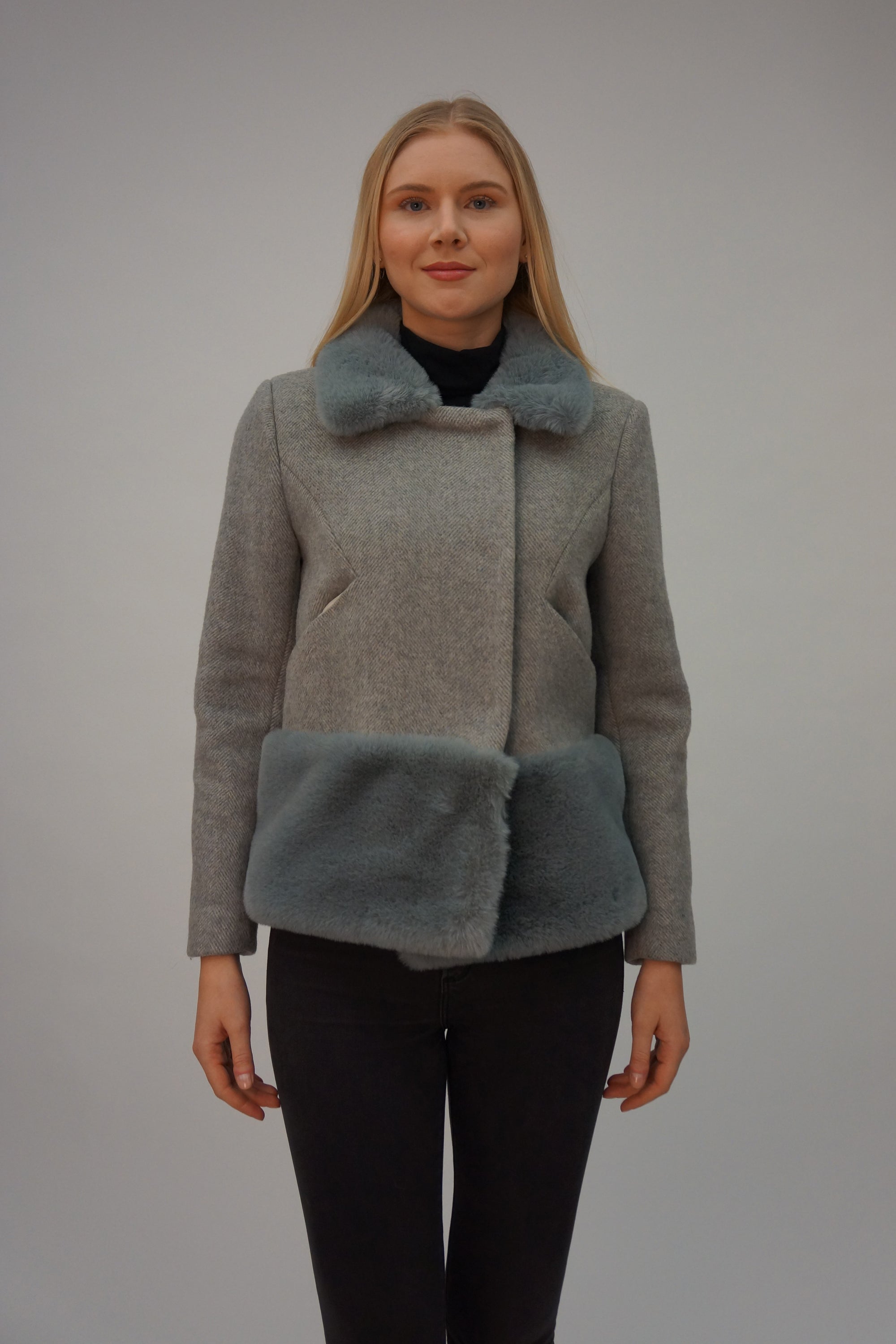 Faux fur wool blend sales jacket