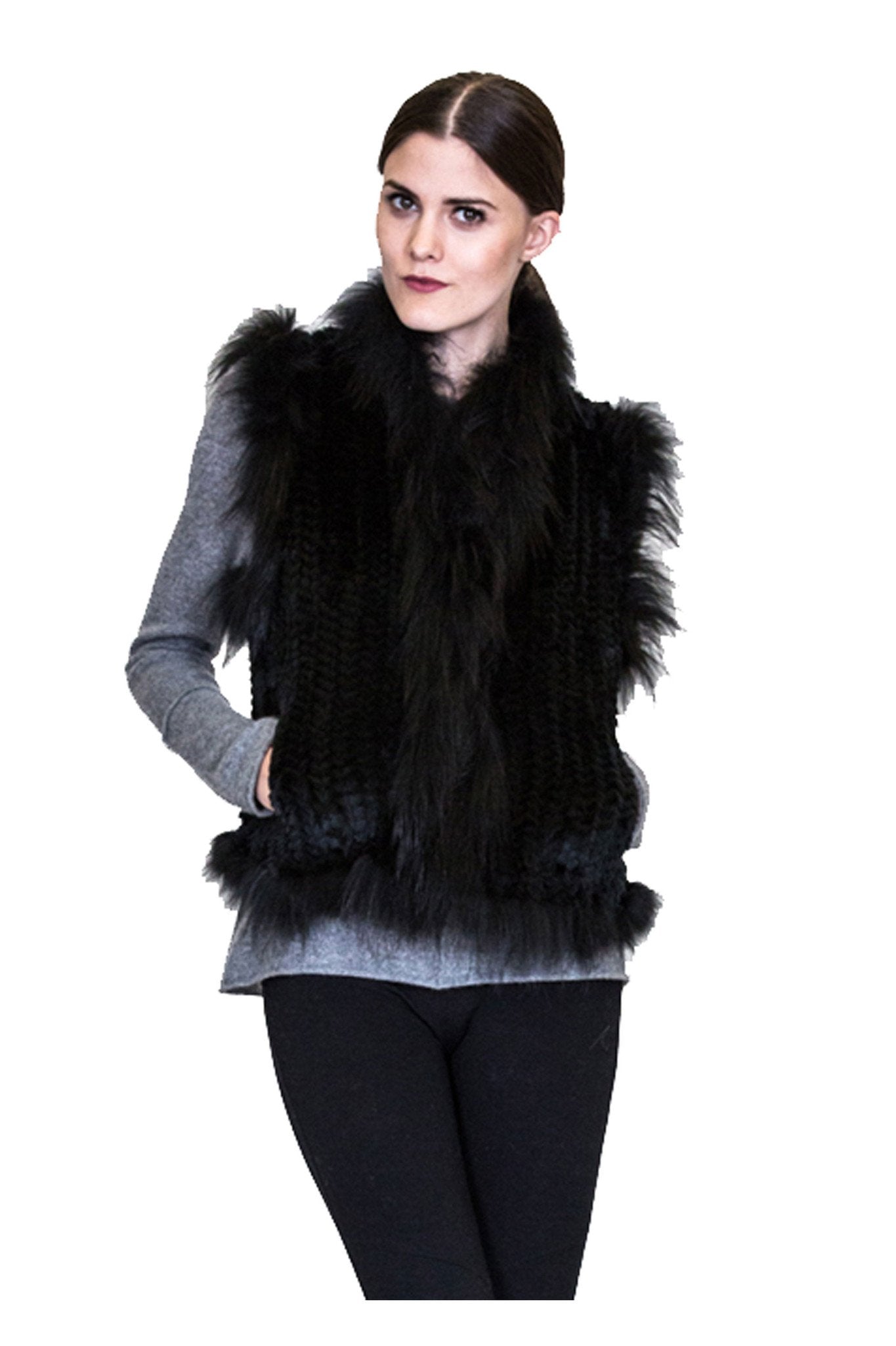 Rex Rabbit Vest with Raccoon Trim