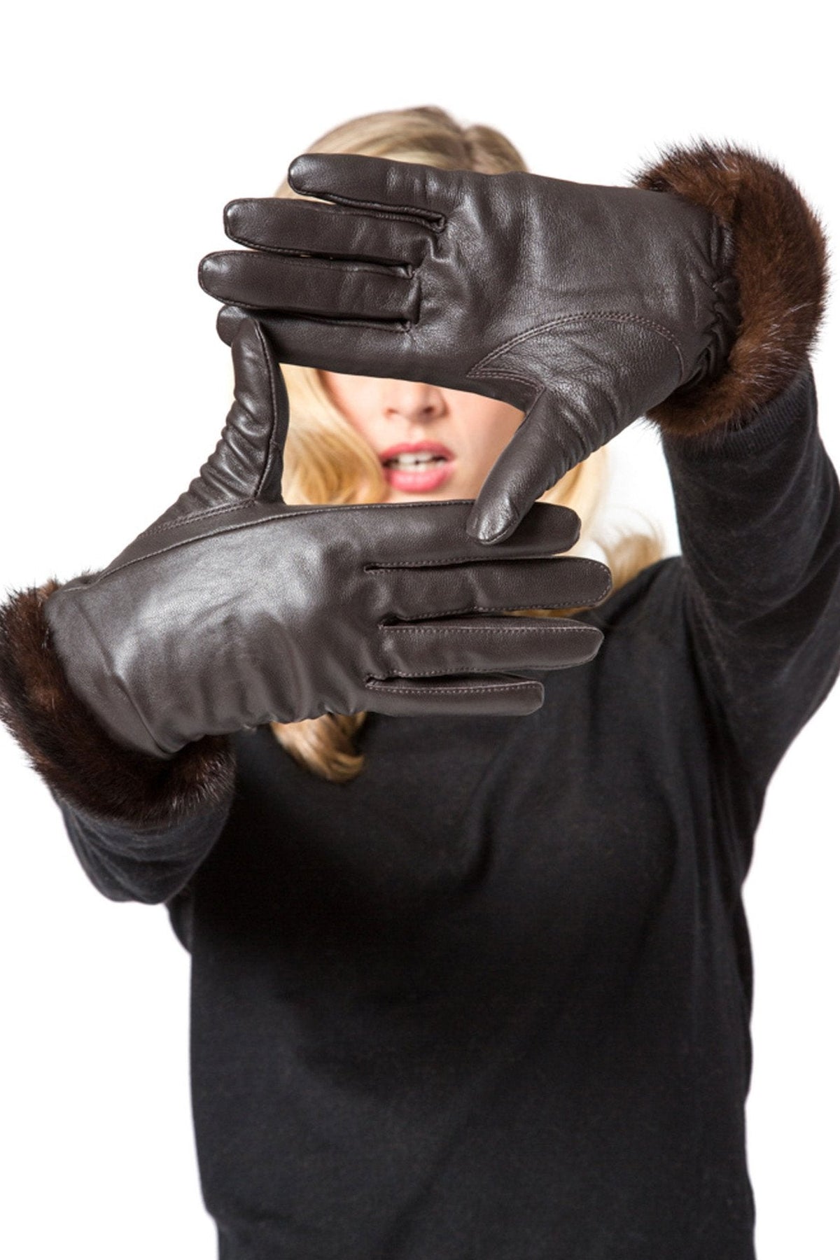 VELLMAR - Short Leather Gloves with Mink Trim