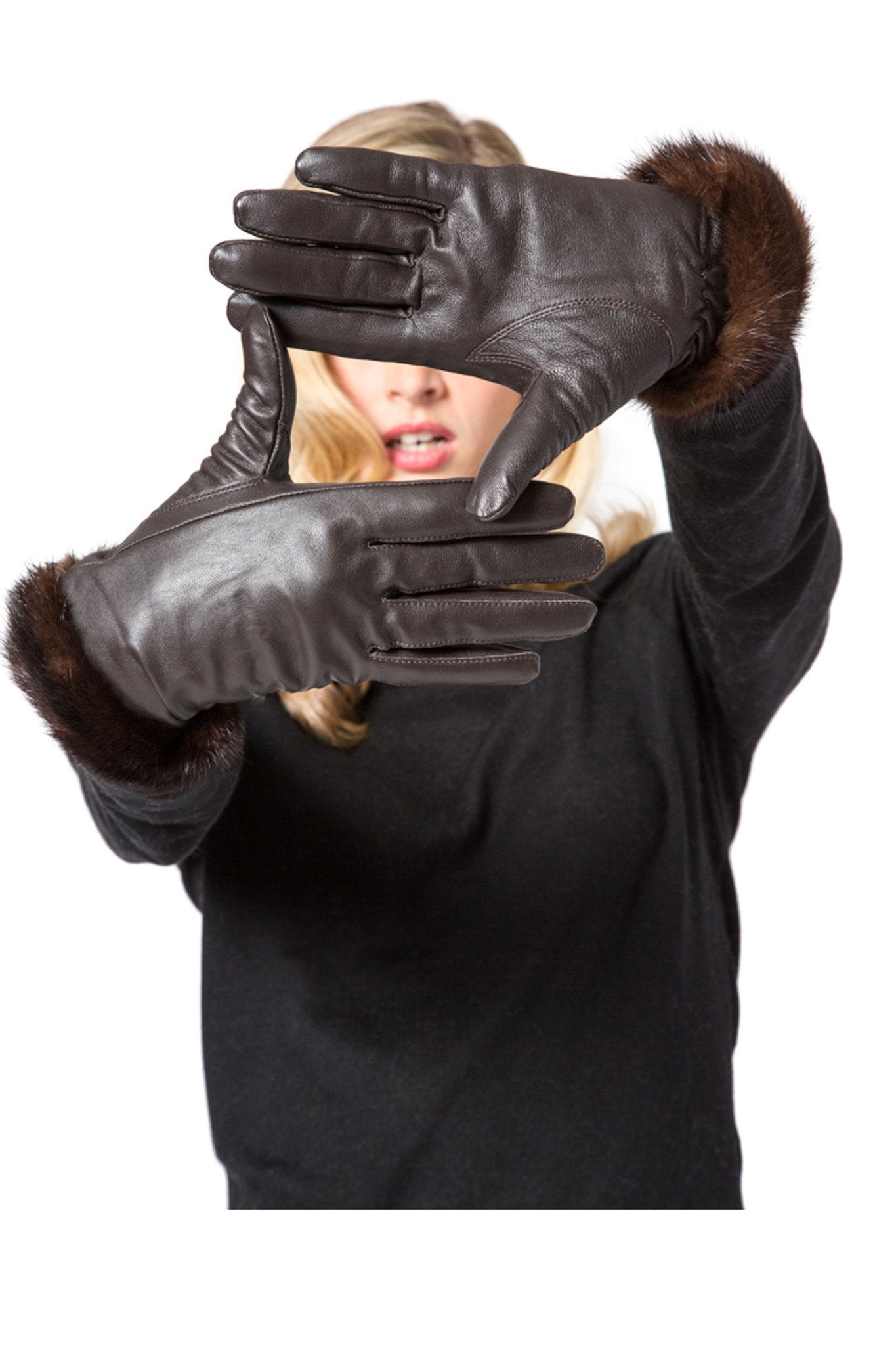 VELLMAR - Short Leather Gloves with Mink Trim