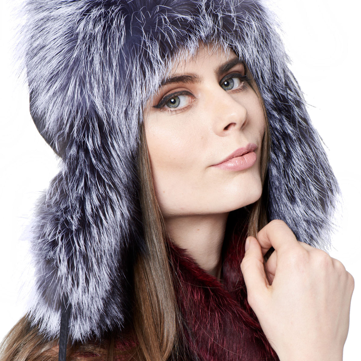 STARNBERG - Trapper Hat with Silver Fox Fur and Poms