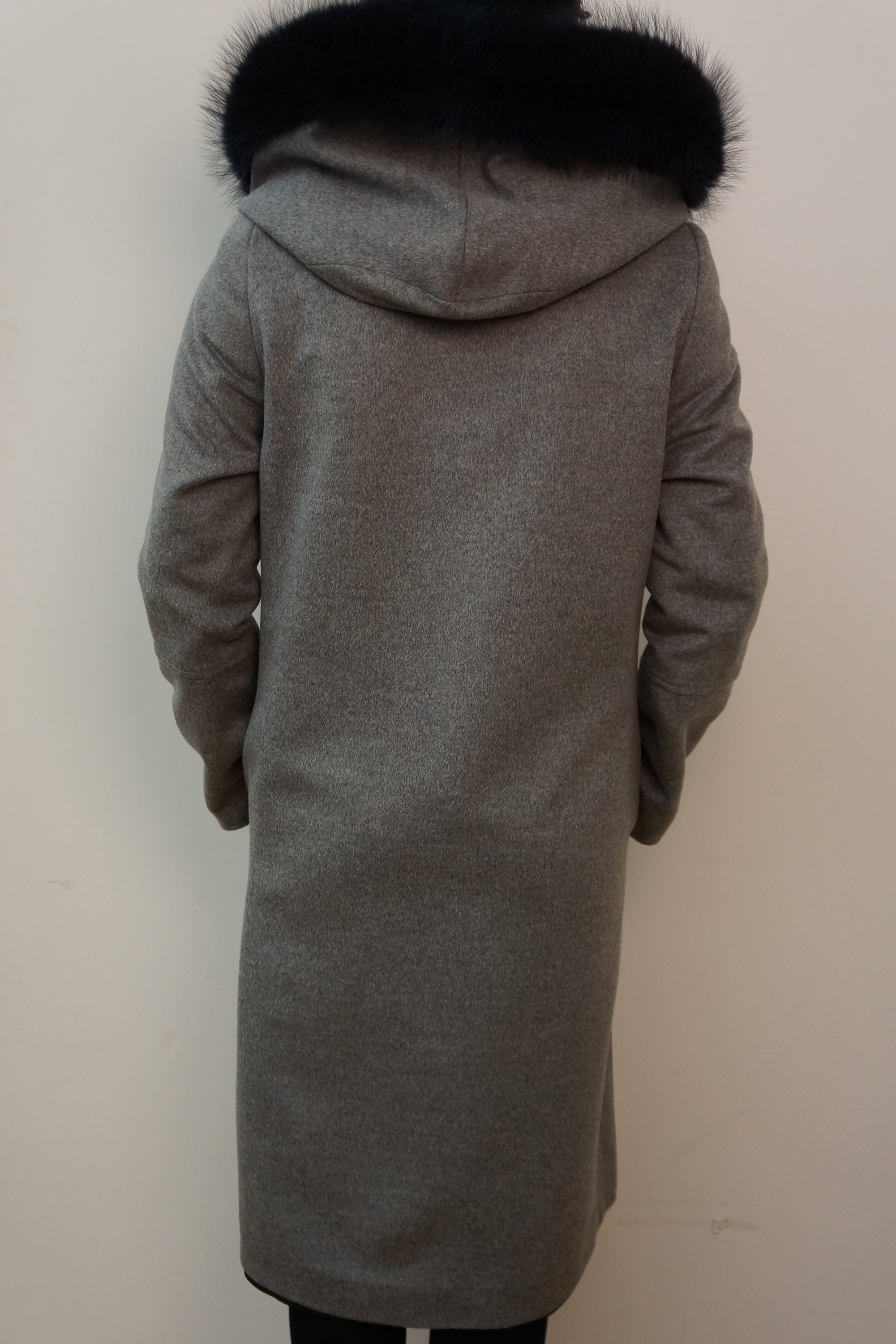 Reversible Microfabric Coat with Raccoon Trim