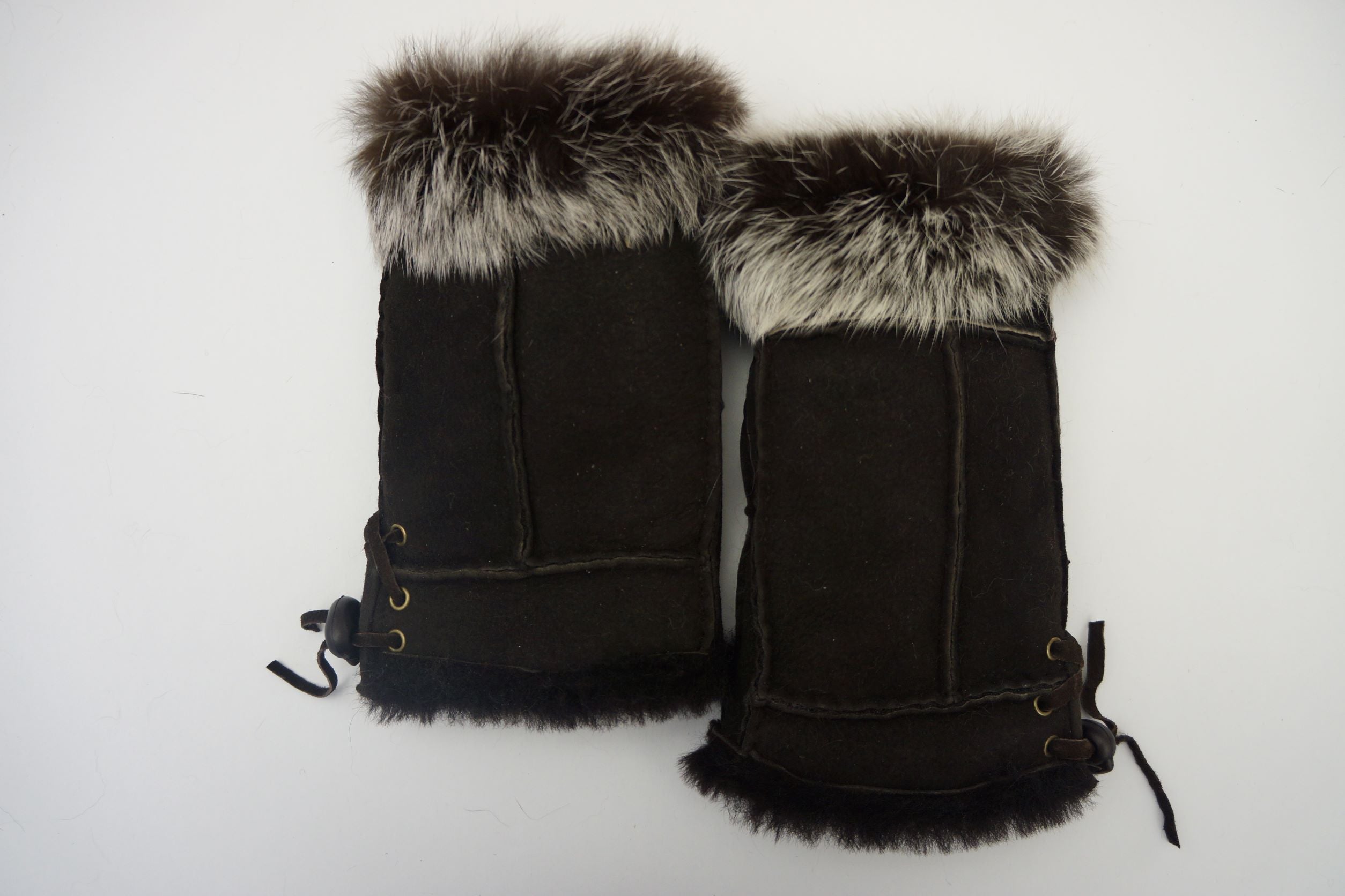 TARAZ - Shearling Fingerless Gloves with Rabbit Trim